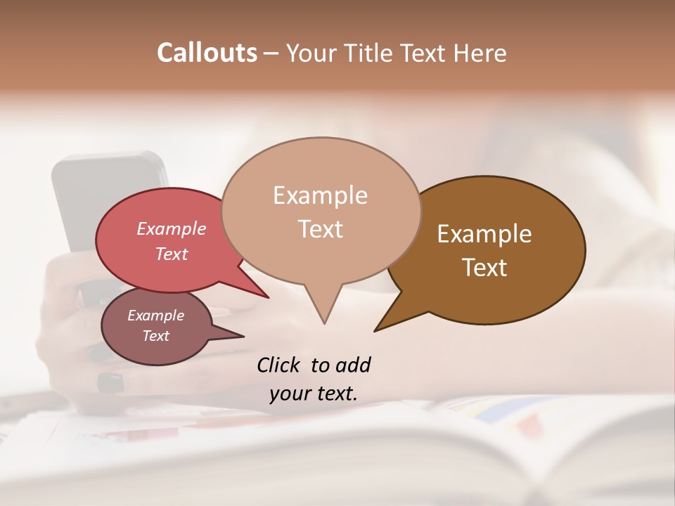 A Woman Sitting At A Table Using A Cell Phone PowerPoint Template