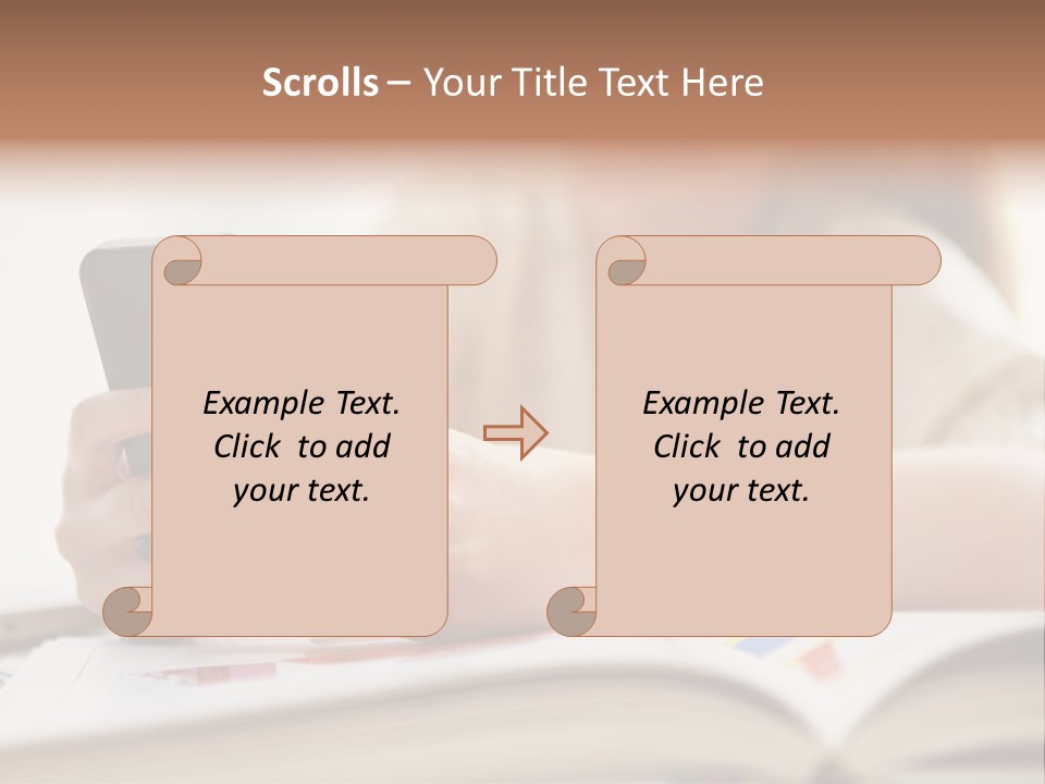 A Woman Sitting At A Table Using A Cell Phone PowerPoint Template