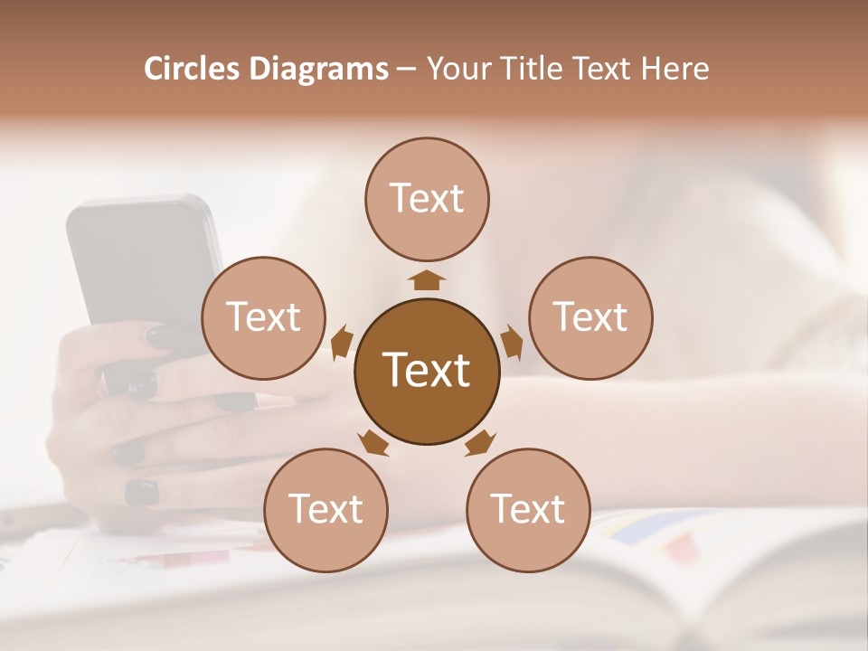 A Woman Sitting At A Table Using A Cell Phone PowerPoint Template