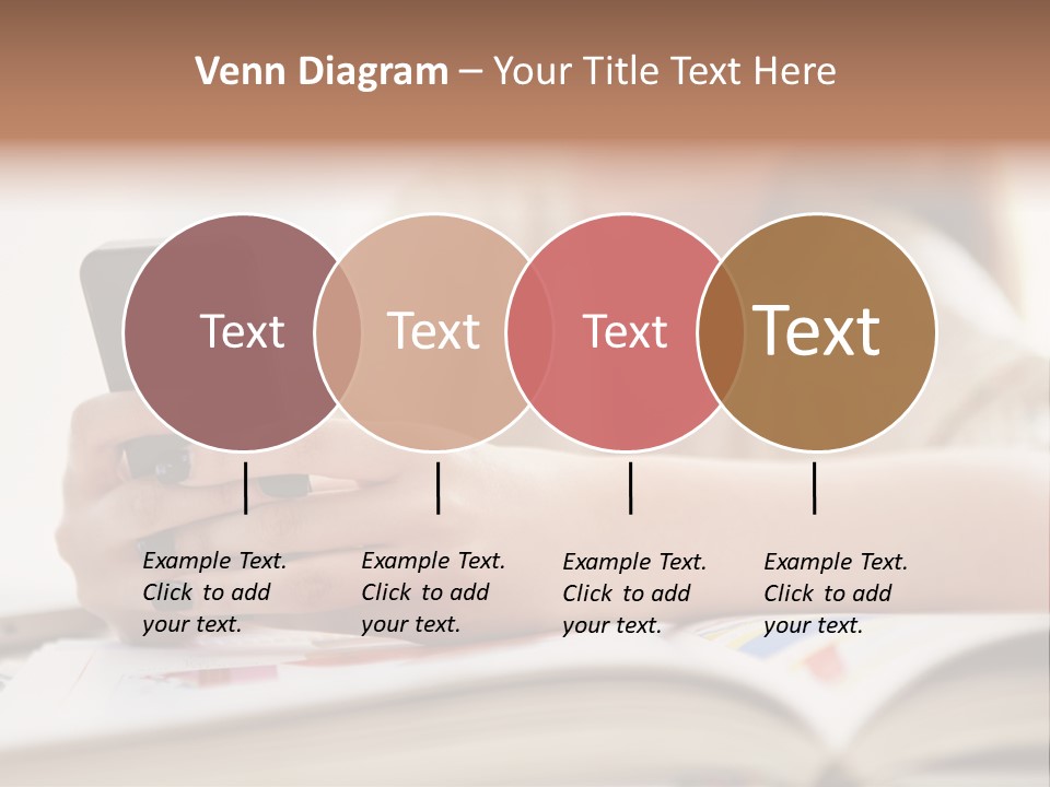 A Woman Sitting At A Table Using A Cell Phone PowerPoint Template
