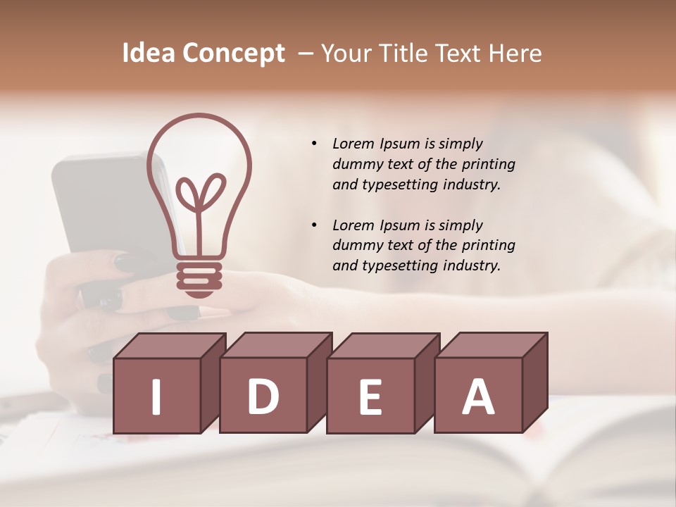 A Woman Sitting At A Table Using A Cell Phone PowerPoint Template