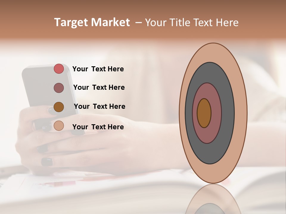 A Woman Sitting At A Table Using A Cell Phone PowerPoint Template