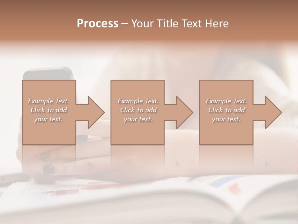 A Woman Sitting At A Table Using A Cell Phone PowerPoint Template