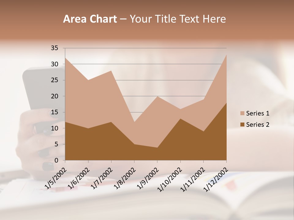 A Woman Sitting At A Table Using A Cell Phone PowerPoint Template