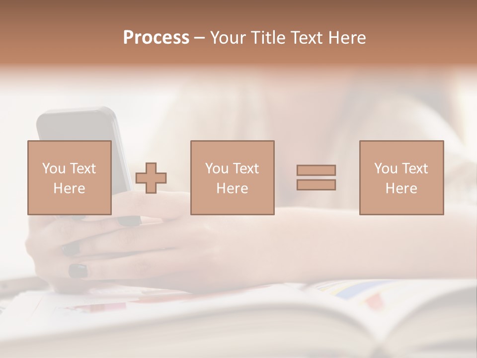 A Woman Sitting At A Table Using A Cell Phone PowerPoint Template