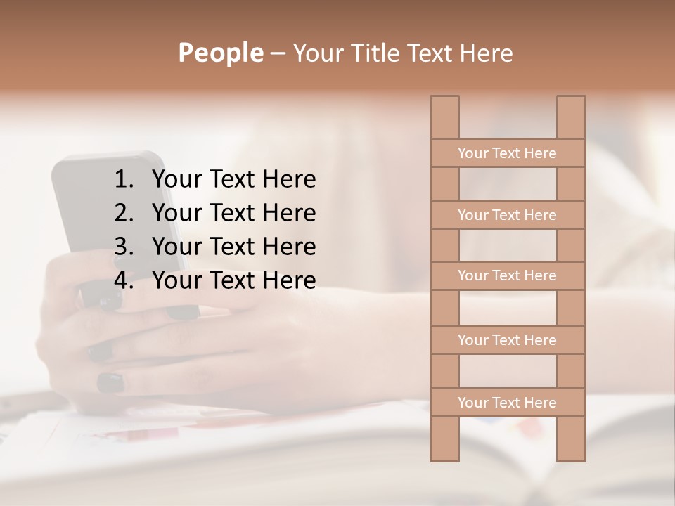 A Woman Sitting At A Table Using A Cell Phone PowerPoint Template