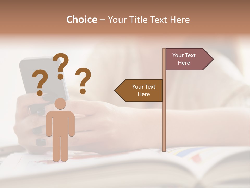 A Woman Sitting At A Table Using A Cell Phone PowerPoint Template