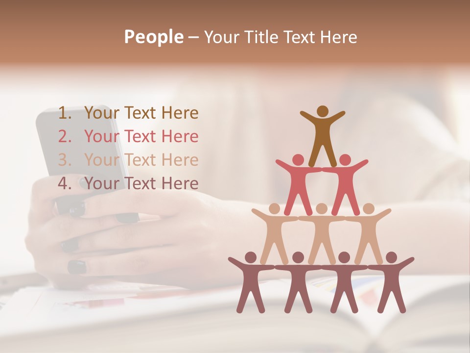 A Woman Sitting At A Table Using A Cell Phone PowerPoint Template