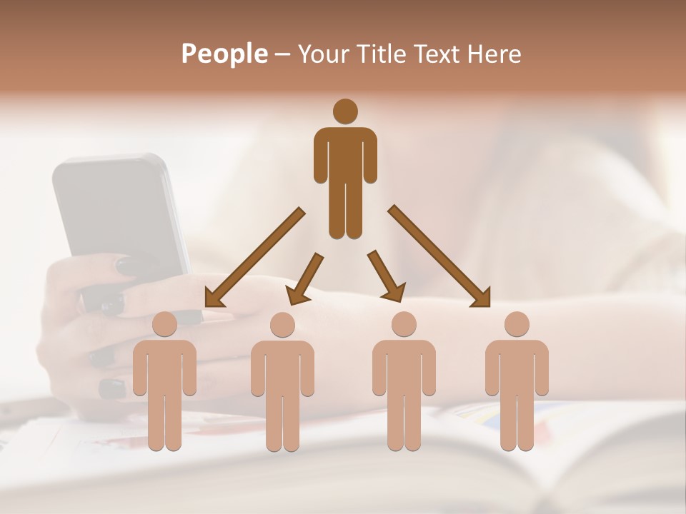 A Woman Sitting At A Table Using A Cell Phone PowerPoint Template