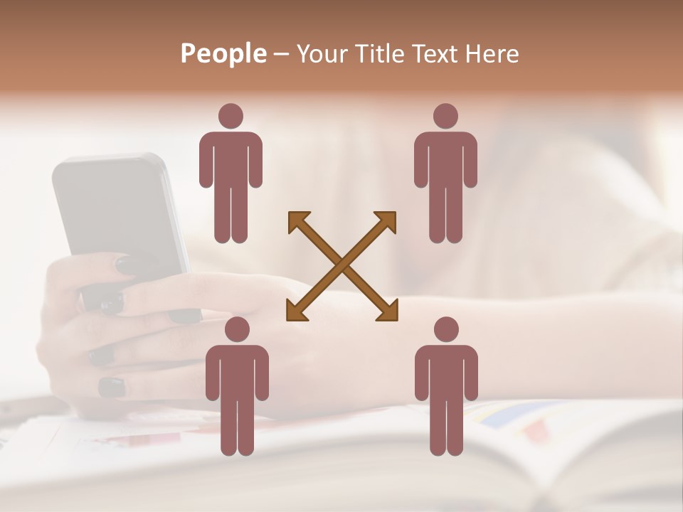 A Woman Sitting At A Table Using A Cell Phone PowerPoint Template