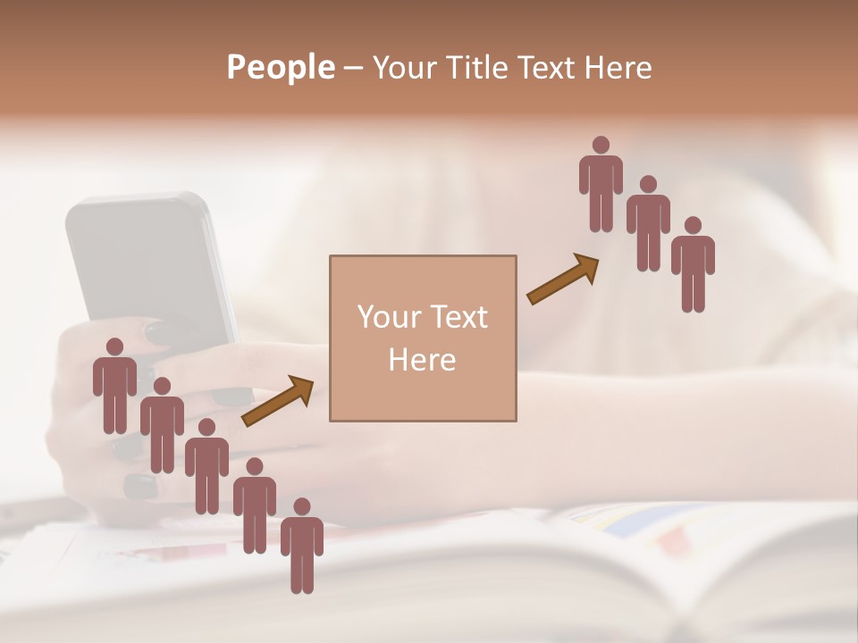 A Woman Sitting At A Table Using A Cell Phone PowerPoint Template