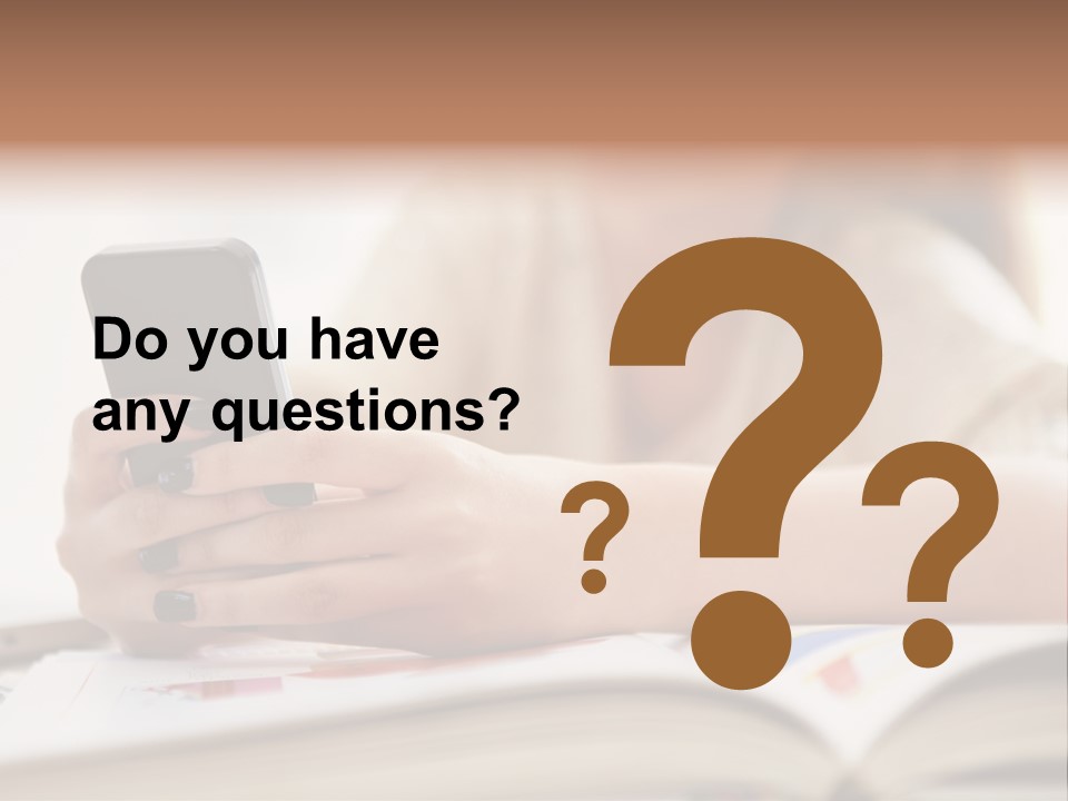 A Woman Sitting At A Table Using A Cell Phone PowerPoint Template