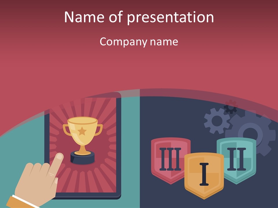 A Hand Touching A Tablet With A Trophy On It PowerPoint Template