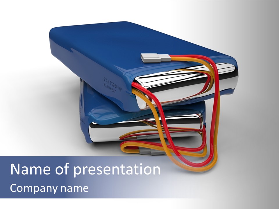 A Blue Power Bank With A Red Cord Attached To It PowerPoint Template