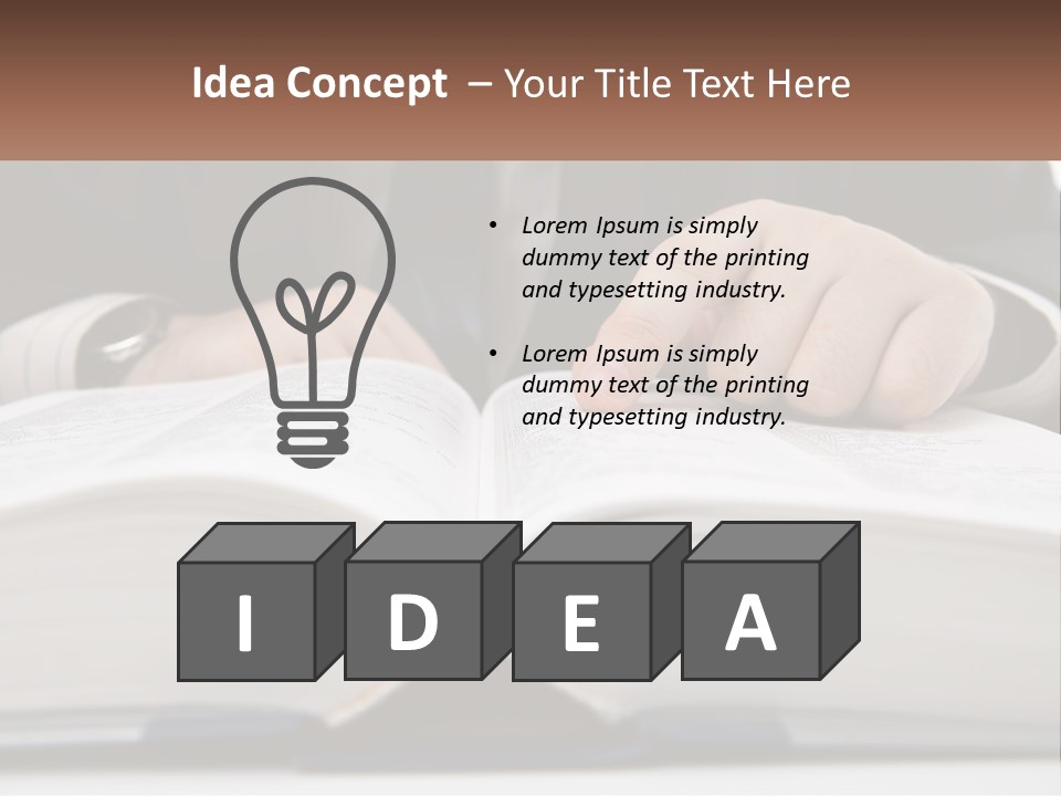 A Man In A Suit Is Pointing At A Book PowerPoint Template