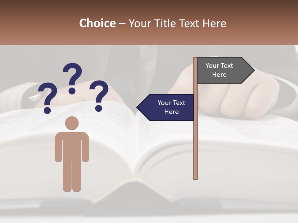 A Man In A Suit Is Pointing At A Book PowerPoint Template