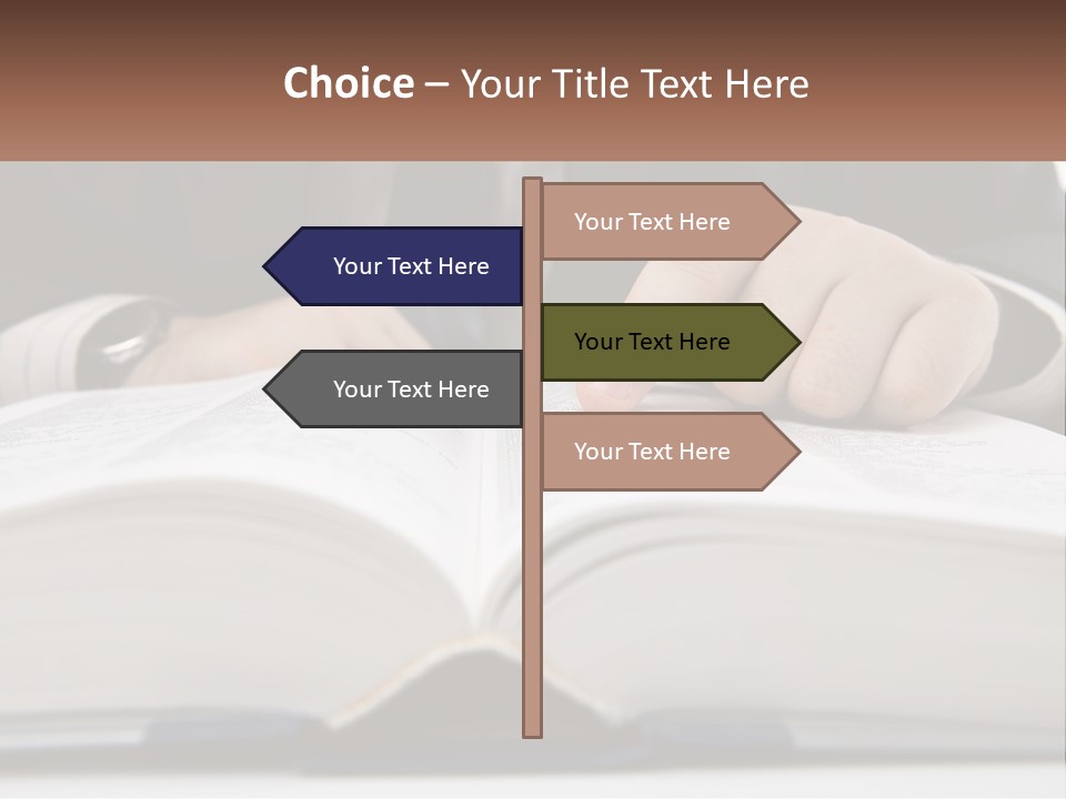 A Man In A Suit Is Pointing At A Book PowerPoint Template