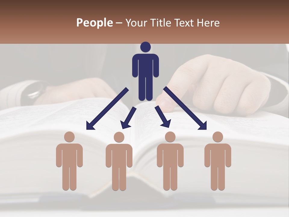 A Man In A Suit Is Pointing At A Book PowerPoint Template