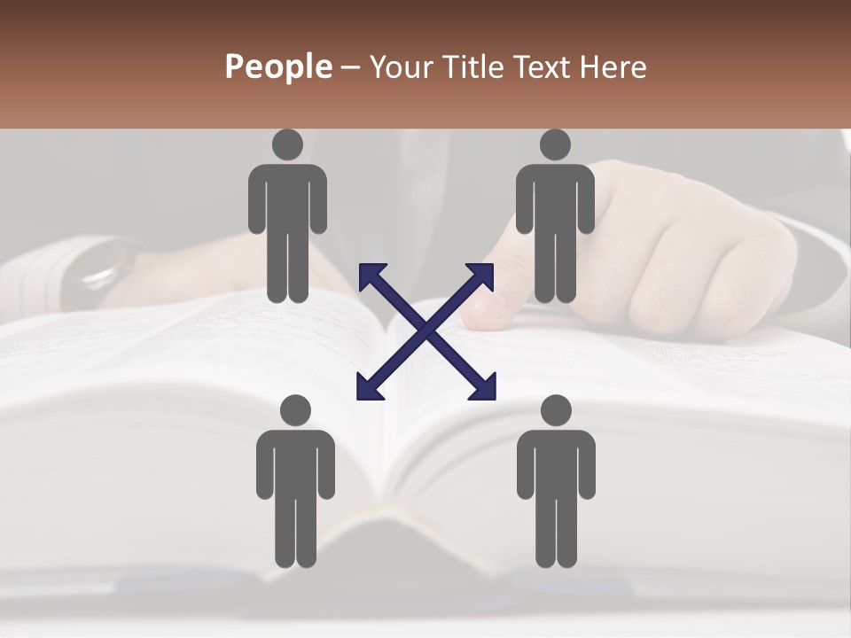 A Man In A Suit Is Pointing At A Book PowerPoint Template