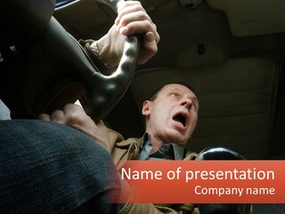 A Man Driving A Car With His Mouth Open PowerPoint Template