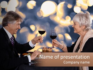 A Man And Woman Toasting With Wine Glasses PowerPoint Template
