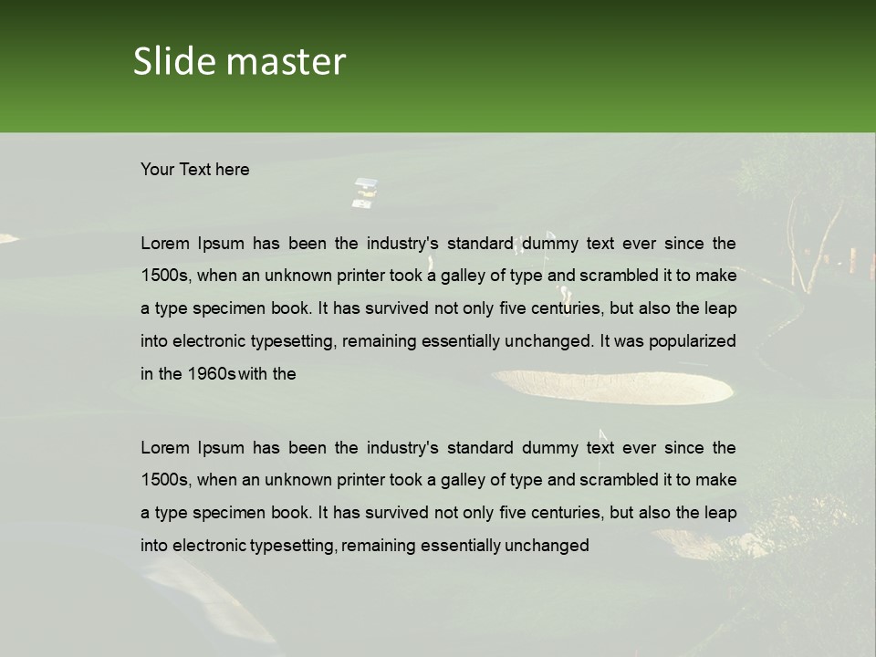 A Green Golf Course With A White Flag PowerPoint Template