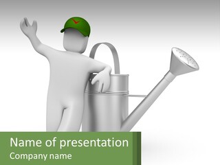 A Person Holding A Watering Can With A Green Hat On PowerPoint Template