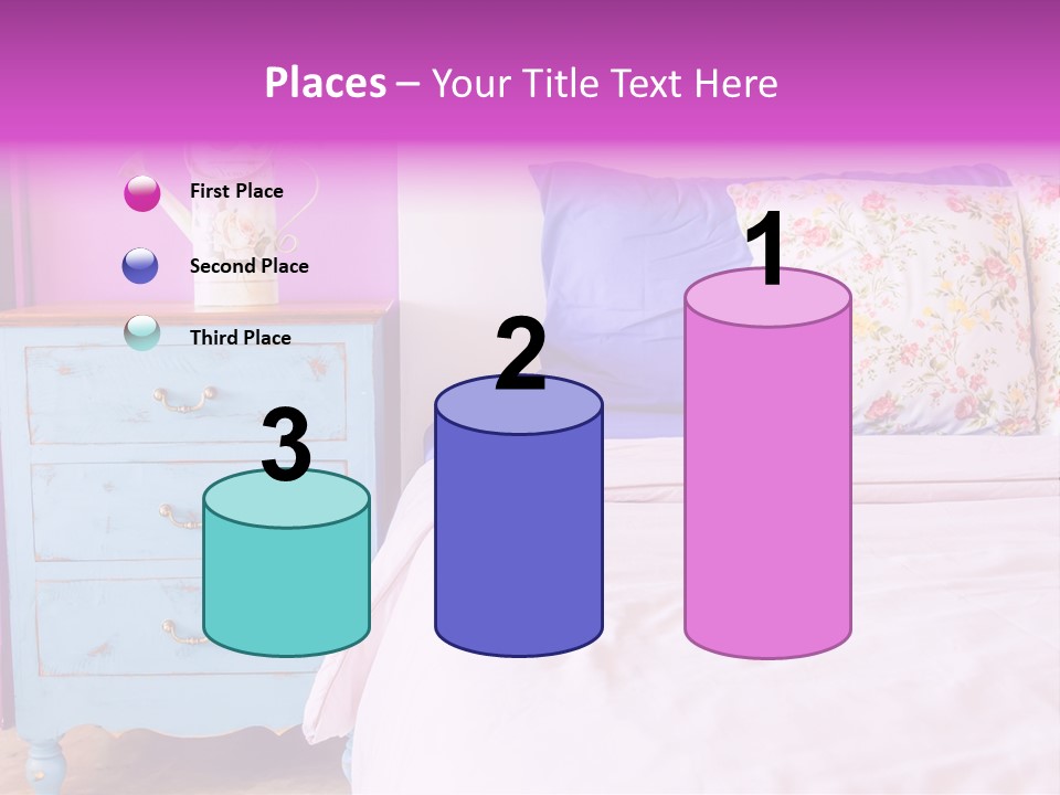 A Bed With Pillows And A Vase Of Flowers On Top Of It PowerPoint Template