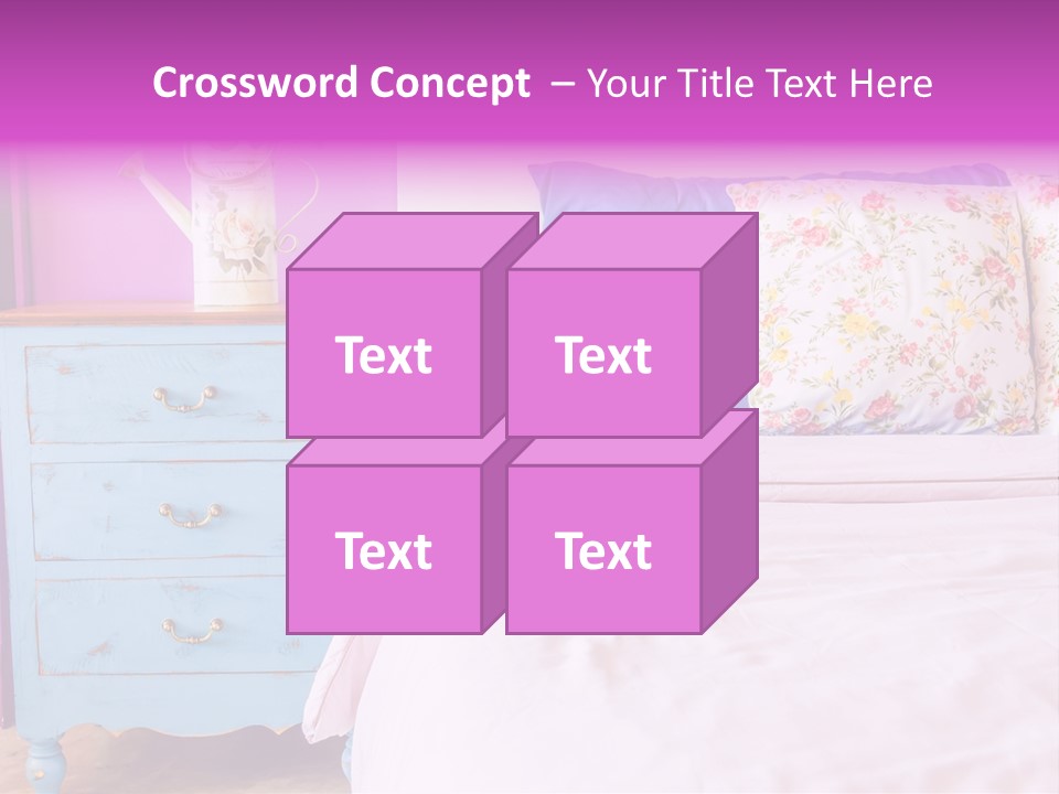 A Bed With Pillows And A Vase Of Flowers On Top Of It PowerPoint Template