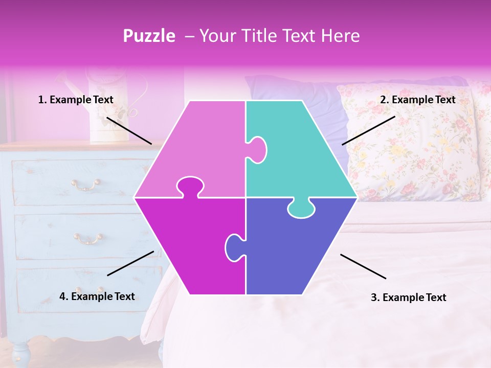 A Bed With Pillows And A Vase Of Flowers On Top Of It PowerPoint Template