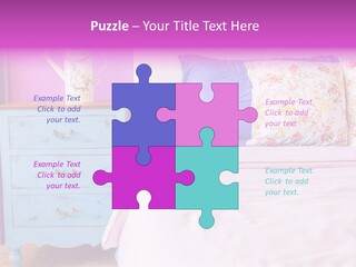 A Bed With Pillows And A Vase Of Flowers On Top Of It PowerPoint Template