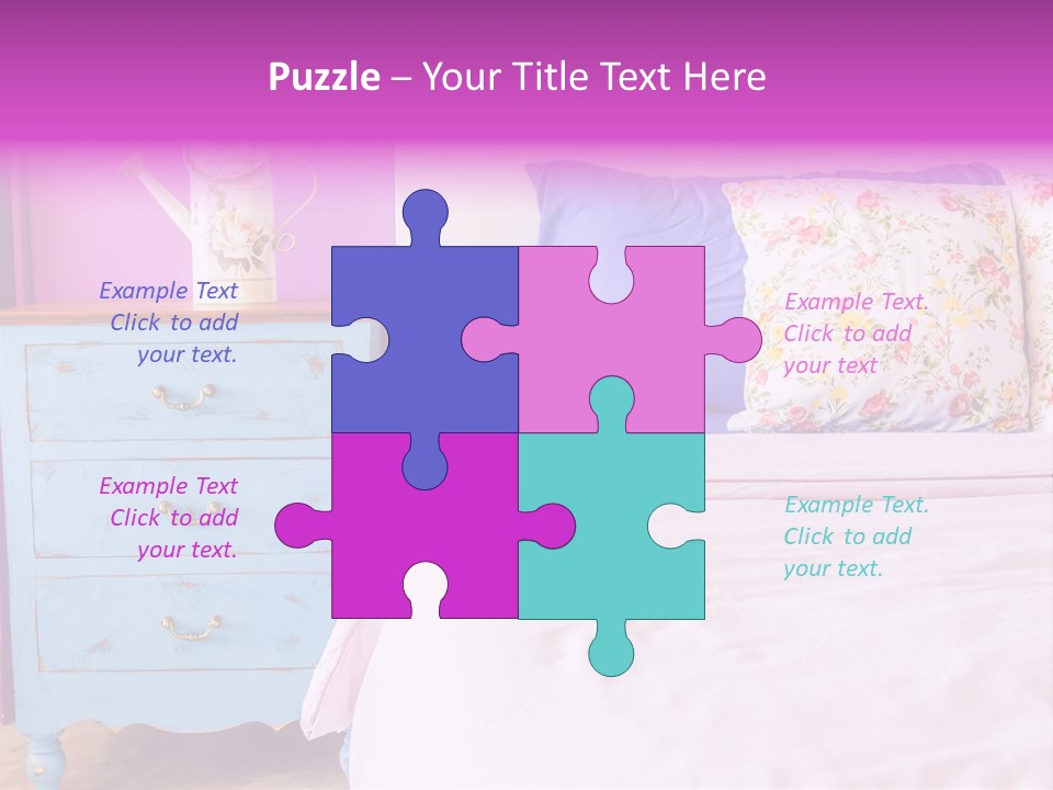 A Bed With Pillows And A Vase Of Flowers On Top Of It PowerPoint Template