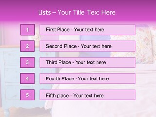 A Bed With Pillows And A Vase Of Flowers On Top Of It PowerPoint Template