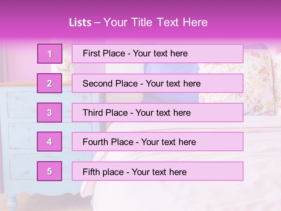 A Bed With Pillows And A Vase Of Flowers On Top Of It PowerPoint Template