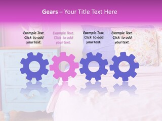 A Bed With Pillows And A Vase Of Flowers On Top Of It PowerPoint Template