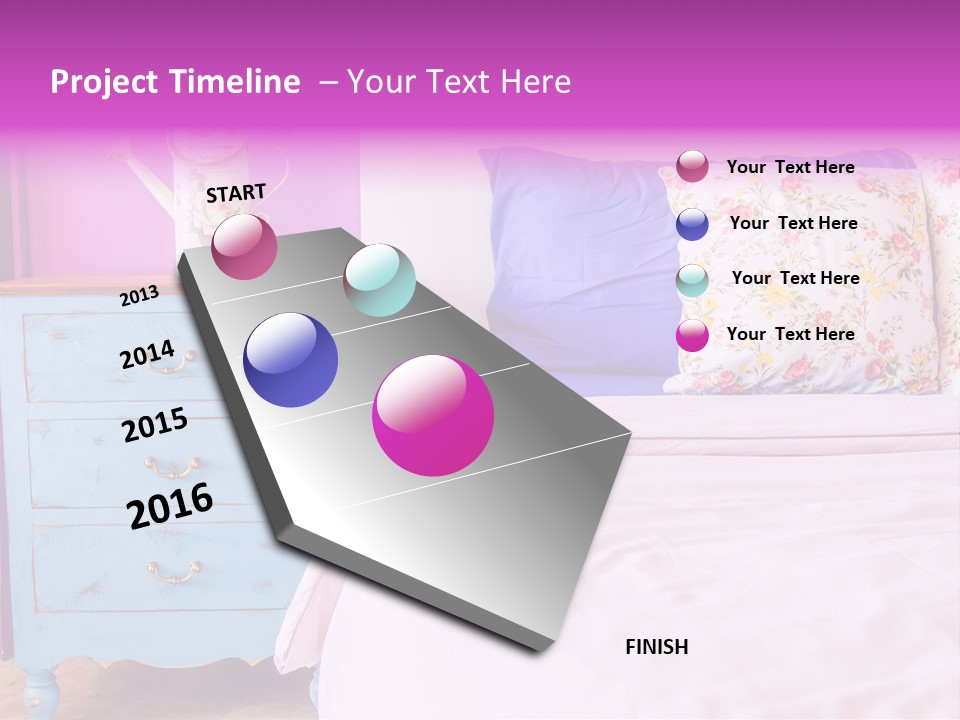 A Bed With Pillows And A Vase Of Flowers On Top Of It PowerPoint Template