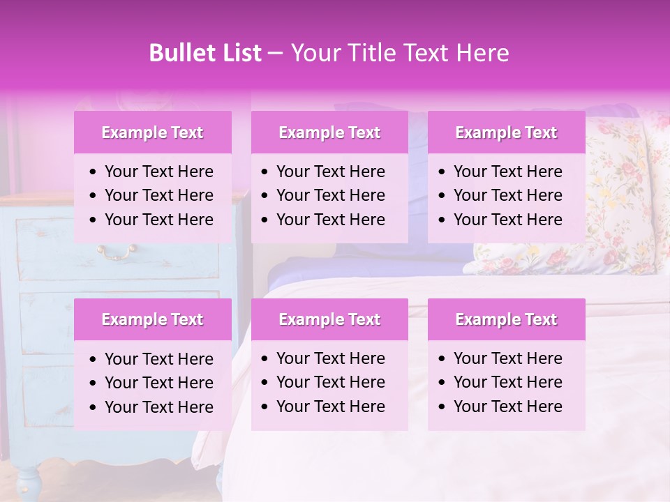 A Bed With Pillows And A Vase Of Flowers On Top Of It PowerPoint Template