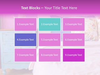 A Bed With Pillows And A Vase Of Flowers On Top Of It PowerPoint Template