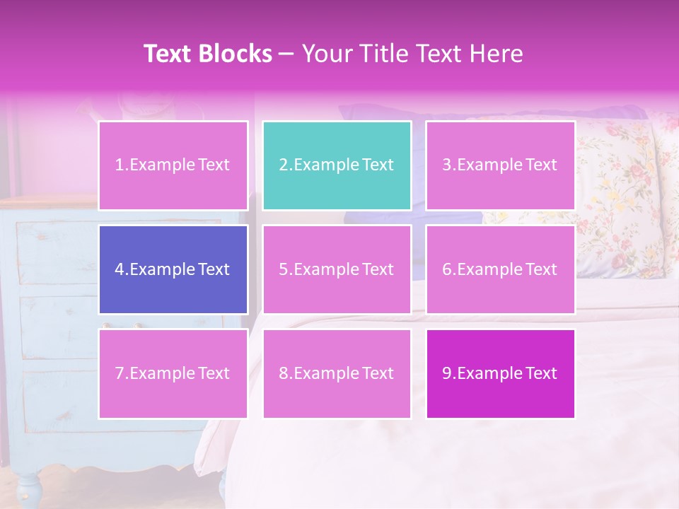 A Bed With Pillows And A Vase Of Flowers On Top Of It PowerPoint Template