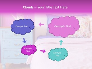 A Bed With Pillows And A Vase Of Flowers On Top Of It PowerPoint Template