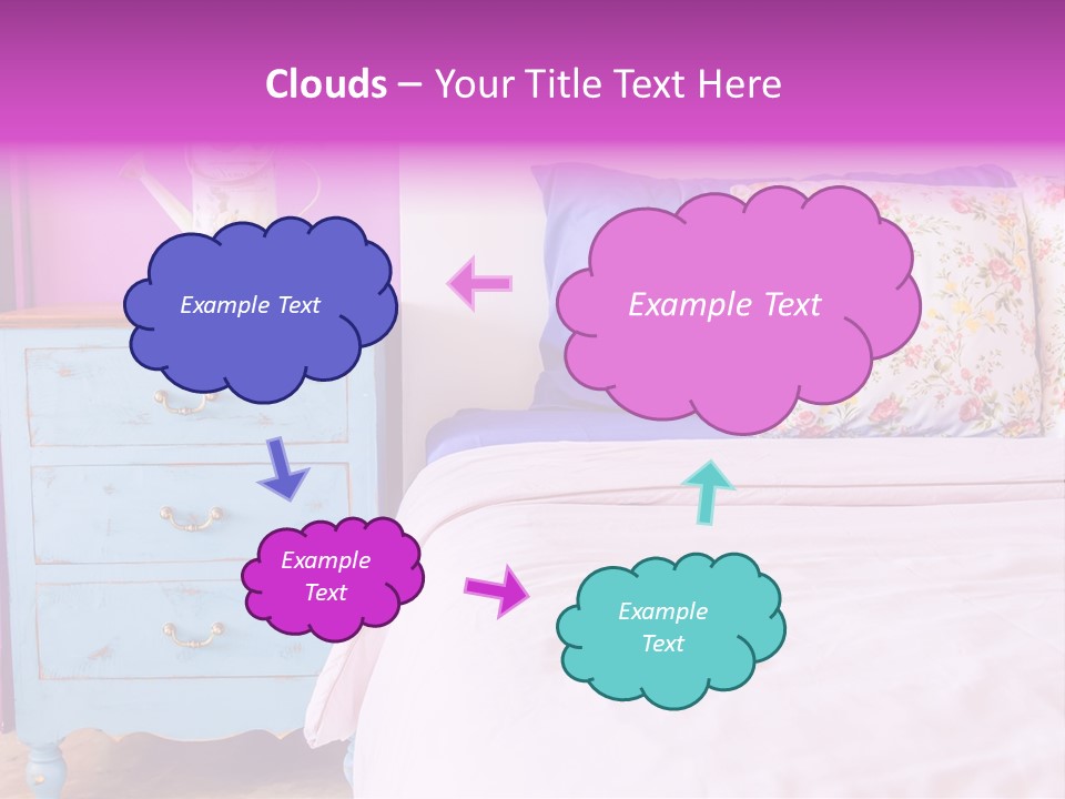 A Bed With Pillows And A Vase Of Flowers On Top Of It PowerPoint Template