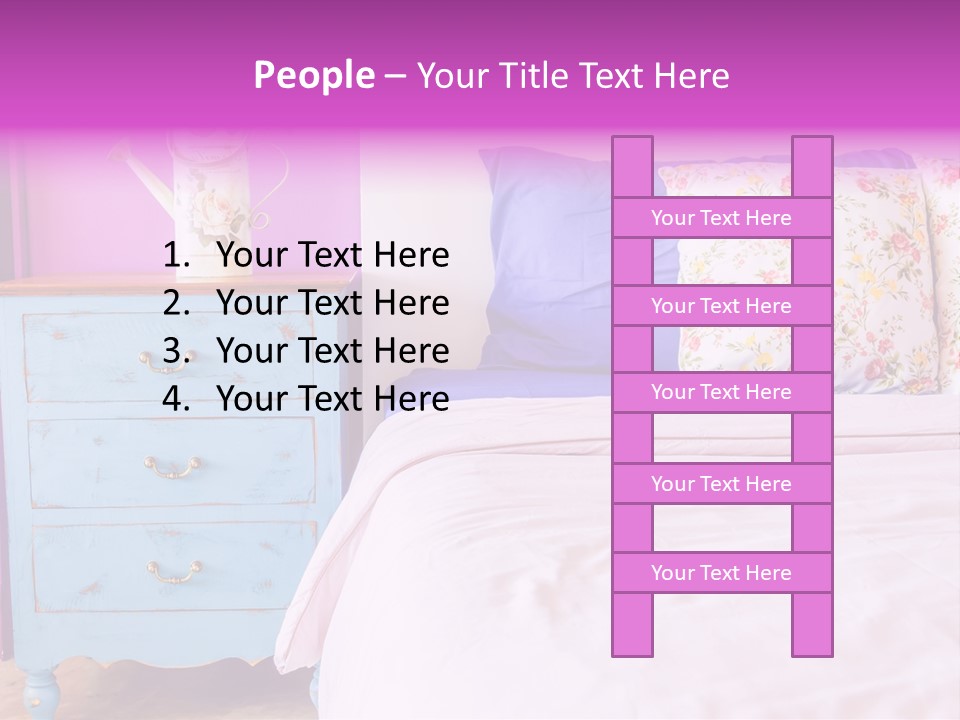 A Bed With Pillows And A Vase Of Flowers On Top Of It PowerPoint Template