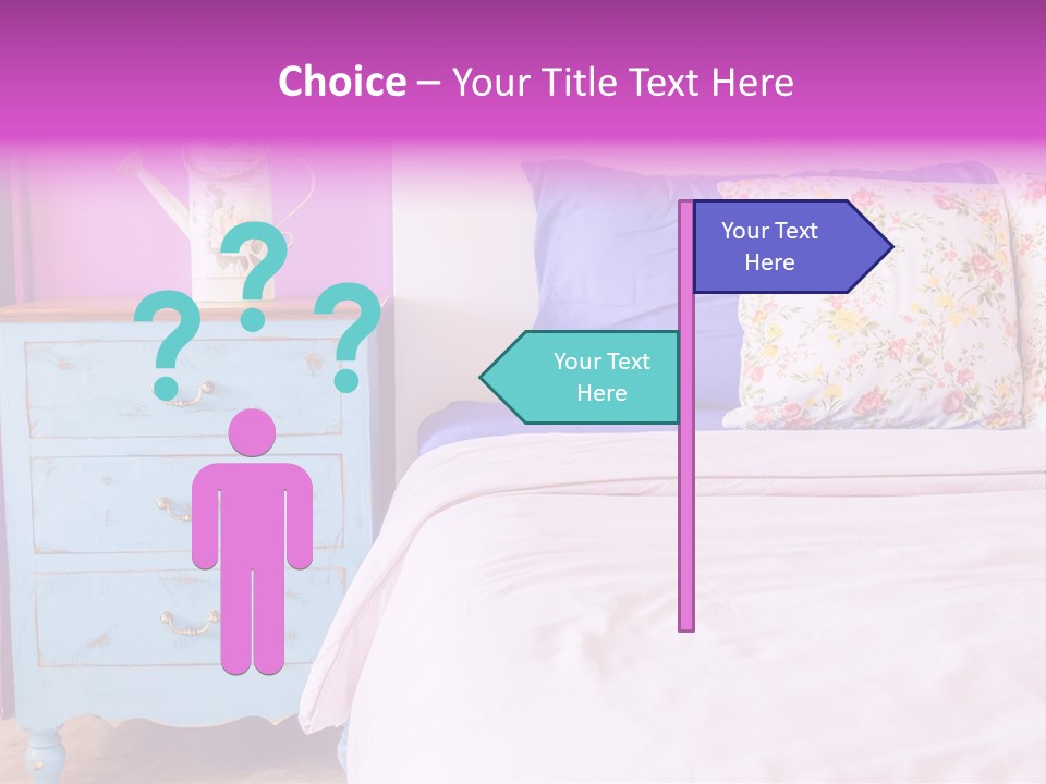 A Bed With Pillows And A Vase Of Flowers On Top Of It PowerPoint Template