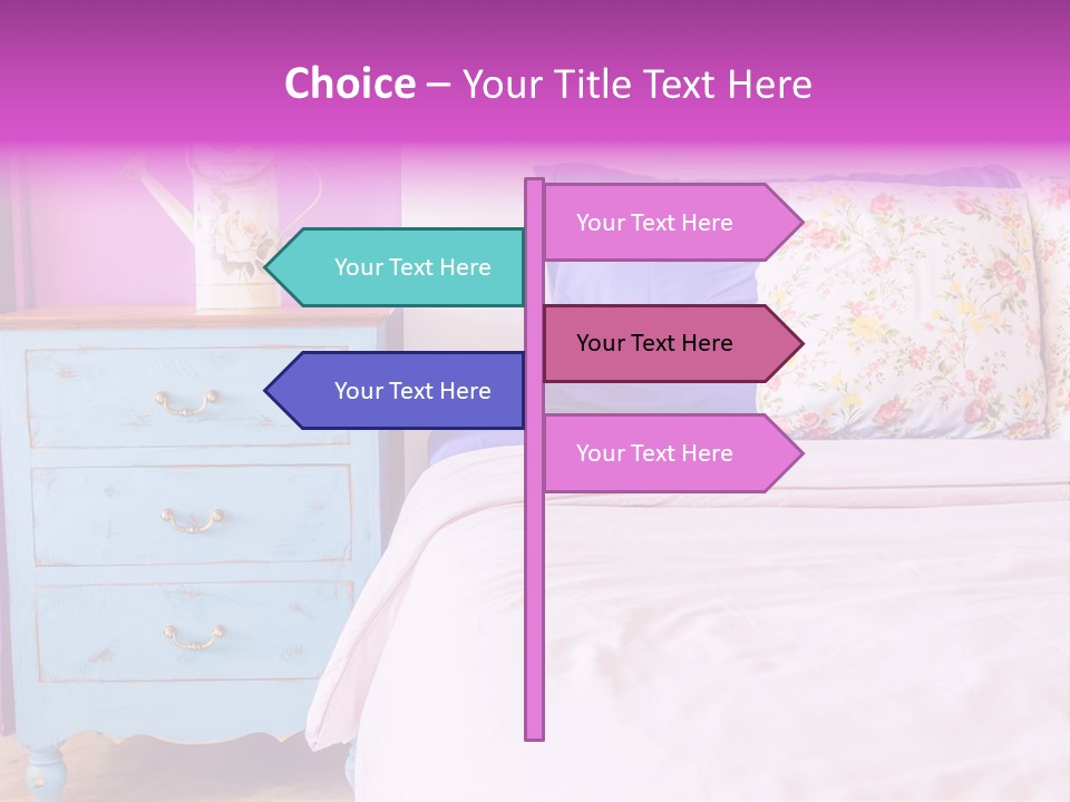 A Bed With Pillows And A Vase Of Flowers On Top Of It PowerPoint Template