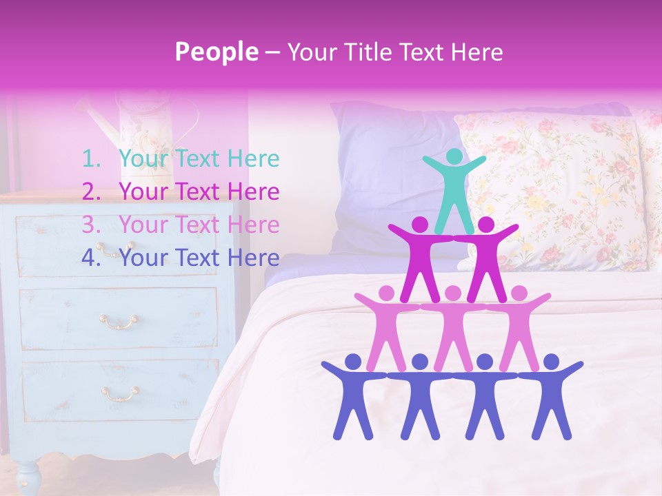 A Bed With Pillows And A Vase Of Flowers On Top Of It PowerPoint Template