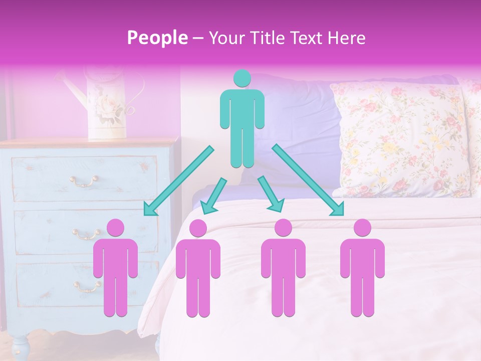 A Bed With Pillows And A Vase Of Flowers On Top Of It PowerPoint Template