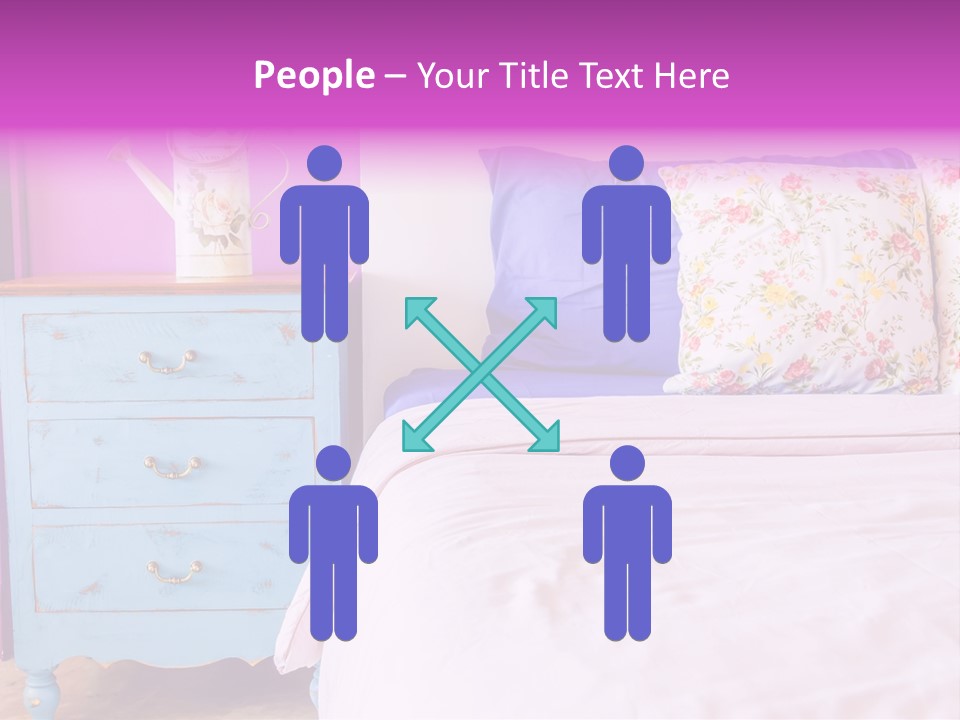 A Bed With Pillows And A Vase Of Flowers On Top Of It PowerPoint Template