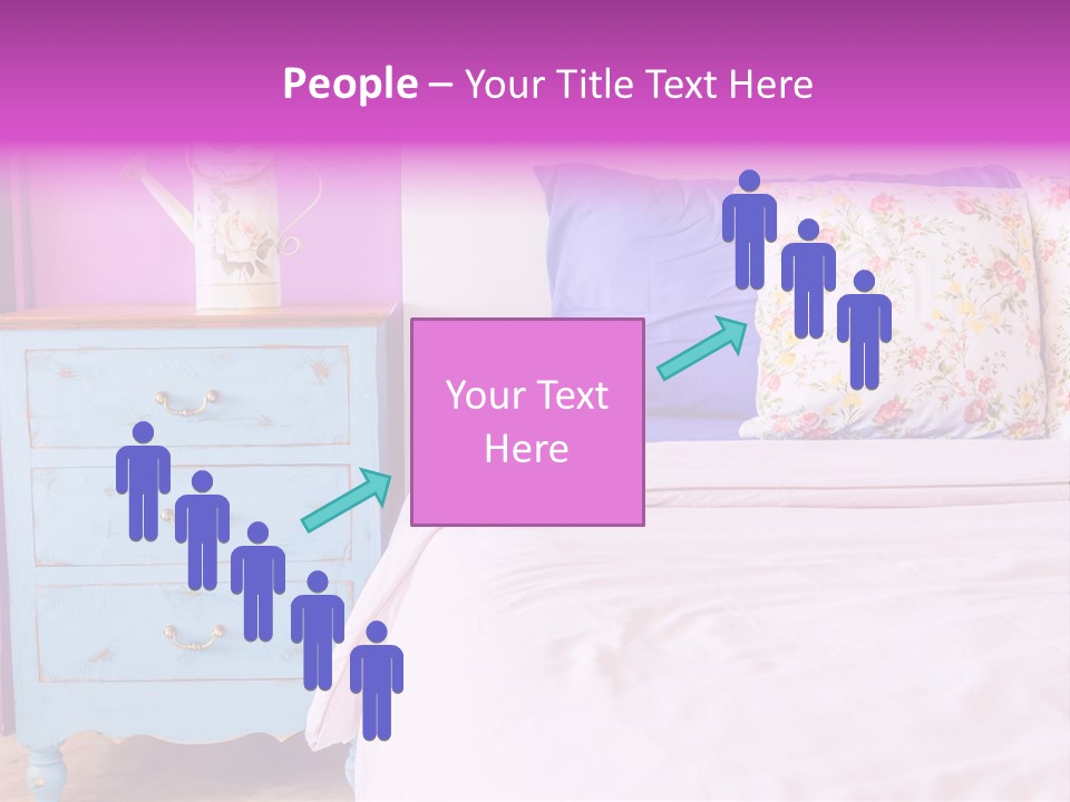 A Bed With Pillows And A Vase Of Flowers On Top Of It PowerPoint Template