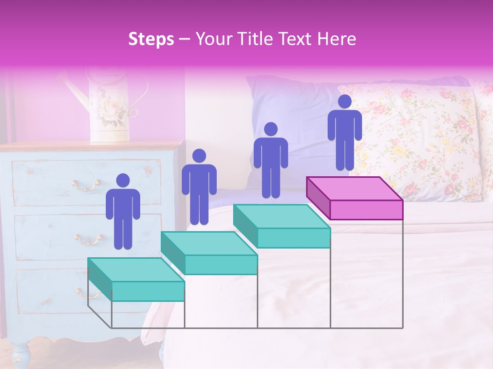 A Bed With Pillows And A Vase Of Flowers On Top Of It PowerPoint Template