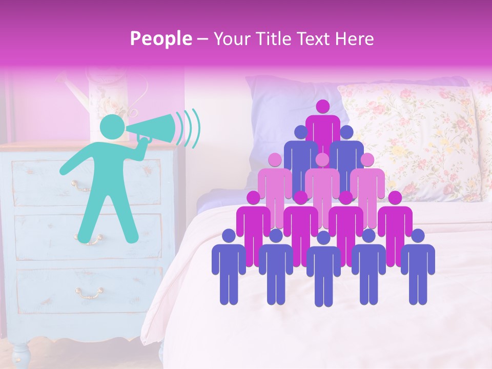 A Bed With Pillows And A Vase Of Flowers On Top Of It PowerPoint Template